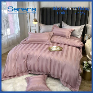 Set chăn ga gối nệm 5 món lụa sọc hàn 4d SERENA chính hãng bộ chăn ga ra drap grap gối nệm đệm trải phủ giường mát lạnh 5 món lụa sọc hàn 4d người lớn chần trần bông cao cấp - hệ thống nệm