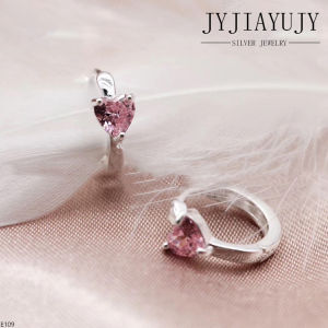JYJIAYUJY 100% Sterling Silver S925 Hoop Earrings White/Pink Zircon Heart Shape Korean Fashion Style Casual Elegant Daily Trendy Female Fashion Hypoallergenic Jewelry Gift E109