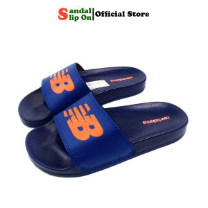 Sandal slide Casual New Balance pria wanita tipe selop slip on warna navy list orange grade premium
