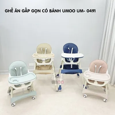 Ghế ăn dặm Umoo cho bé - có Bánh Xe - Nâng Hạ Độ Cao - Gấp gọn - Ngã Lưng