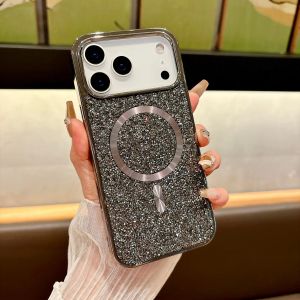 Plating Glitter Shiny Magnetic For Magsafe Case For iPhone 18 17 Air 16 E 15 14 Plus 13 12 11 Pro Max Sparkling Shockproof Cover