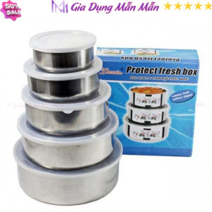 SKU01 - Set 5 hộp inox đựng thực phẩm hình tròn- có nắp đậy nhiều kích cỡ để tủ lạnh - Gia Dụng Mẫn Mẫn