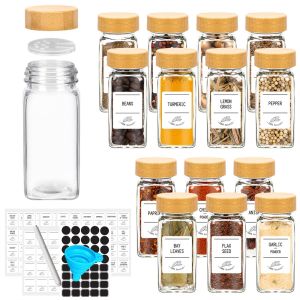 12 Pcs Glass Spice Jars with Bamboo Lids Include with Minimalist Spice Labels Stickers Collapsible Funnel Kitchen Spice Jar Set2026