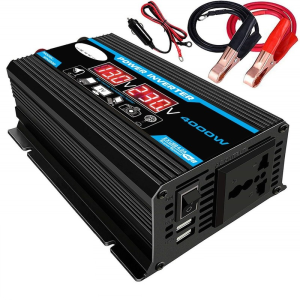 ZCAUTO Inverter Frekuensi Tinggi Daya Puncak Gelombang Sinus Terkoreksi Daya Puncak 4000W DC 12V ke AC 220V Pengisi Daya Mobil dengan Layar 2.1A Port USB Ganda