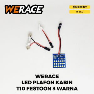 WERACE Lampu Plafon Kabin Plasma Premium Mobil 3 Mode Warna Biru Kuning 3030 18LED Universal LED Panel T10 Festoon 12V