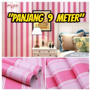 Wallpaper Stiker Dinding 9 Meter Anti Air Motif Salur Biru Pvc