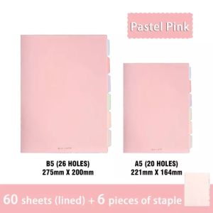 MEMORY A5(20 holes)/B5(26 holes) Soft Pastel Color Binder Notebook Refillable with Pastel Index Devider (With 60sheets lined refill paper)