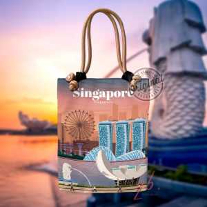 ALVYSTREET - Grosir Tas Totebag Wanita Model Tali Sumbu Single Motif Singapore | Gambar Printing High Quality | Terbaru | 4 Motif Gambar