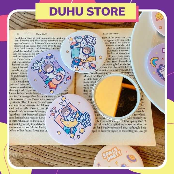 Gương Tròn Mini Cầm Tay - Gương Vuông Nhỏ Trang Điểm Siêu Cute Bỏ Túi Hàn Quốc Tiện Lợi Viền Kim Loại DUHU G03 G01