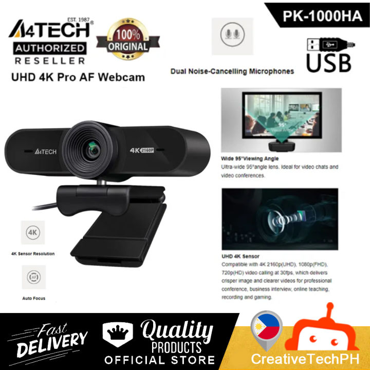 A4Tech PK-1000HA UHD 4K Pro AF Webcam (4K Sensor Resolution, Dual Noise ...