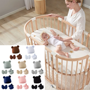 3Pcs/set Newborn Baby Hat Anti Scratch Gloves Protective Foot Cover Anti-grab Infant Mittens Beanies Cap & Socks Set