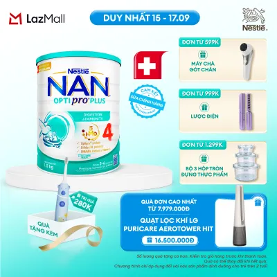 [CHỈ 15-17.9 QT ĐƠN 599K/999K/1299K] [Tặng bàn chải điện] Sữa bột Nestlé NAN OPTIPRO PLUS 4 1500g/lon với 5HMO Giúp tiêu hóa tốt