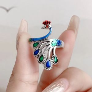 PTK52 Alloy Open Rings Pea Exaggerated Enamel Retro Ring Fashion Irregular Women Finger Rings Punk