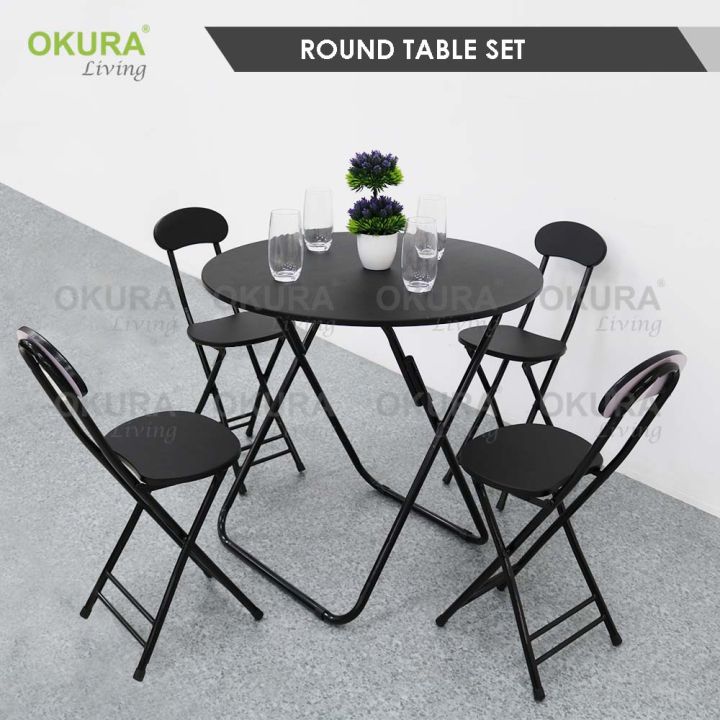 OKURA Set Of Foldable Round Table + Foldable Stool / Portable Dining