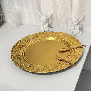 Elegant Dinner Charger Plates Retro Round Gold Tray Wedding Hotel Party Craft Tray Golden Plate