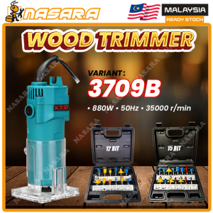 Nasara KTO 220V Electric Hand Wood Trimmer Router Machine 12pcs / 15pcs Router Bit Set Mesin Ukir Kayu Elektrik