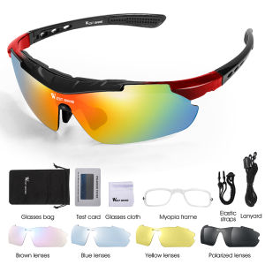 WEST BIKING Polarized Cycling Glasses Sport Bicycle Glasses With Mypia Frame MTB Bike Motorcycle Goggles Eyewear 5 Lens Anti-fog Sunglasses