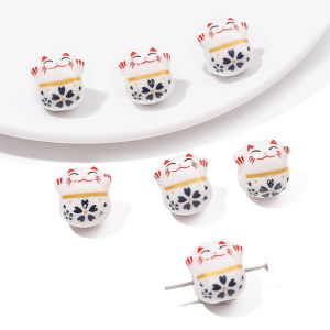 13x14mm 2pcs/bag Handmate Painted Ceramic Cats Perforated Beads For DIY Bracelet Jewelry Craft Making