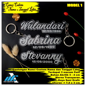 GANTUNGAN KUNCI AKRILIK CUSTOM NAMA DAN TANGGAL LAHIR SEHARI JADI TANPA MINIMAL ORDER