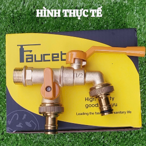 Vòi nước FAUCET 2 đầu ra tăng áp bằng hợp kim kẽm cao cấp kèm 2 đầu nối vòi