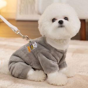 SDFSF Flannel Four Legged Warm Pet Clothes Soft Thickened Dog Flannel Jumpsuit Puppy Warm Clothing with Traction Buckle Teddy Flannel Four Legged Clothes Autumn
