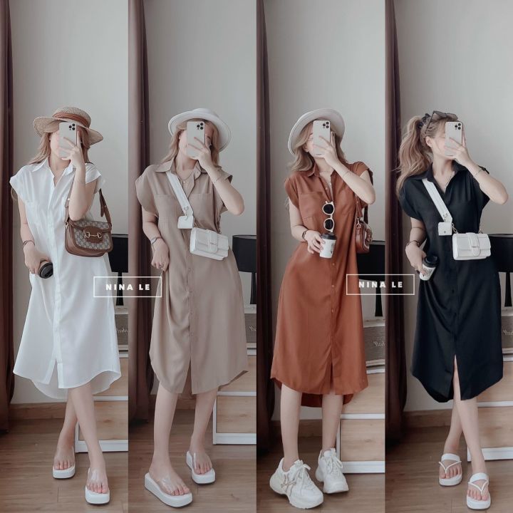Mua Váy Sơ Mi Khoá Kéo Cổ Đức Đũi Nhật Siêu Nữ Tính Có Bigsize 188 - Yeep