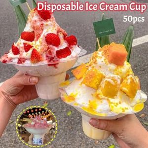 50Pcs Disposable Shaved Ice Sand Ice Bowl Flower Cups Snow Cone Cup Smoothie Ice Cream Soft Ice Cup