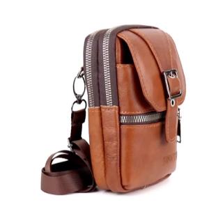 真皮腰包男多功能穿皮带手机包新款户外休闲斜挎包工地干活手机袋Leather waist bag for men - multi-functional with adjustable leather strap suitable for carrying mobile phone. New style outdoor casual cross-body bag. Ideal for carrying mobile phone when working at construction sites.