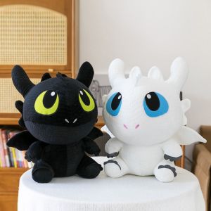 SDRYHTDH Anime Figure How To Train Your Dragon Plush Toys Flying Dragon Cartoon Animal Toothless Dragon Plush Toys Room Decor Soft White Black Dragon Plush Doll Kids Gift