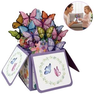 GORGE Handwritten Note 3D Pop-Up Greeting Card Festival Use Premium Quality Pop-Up Birthday Card Creative Floral Butterfly Design Gift Card Mothers Day