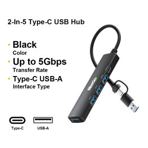 MeeGoo 5 in 2 Type-C USB Hub Multi Splitter Adapter 5Gbps High Speed Docking Station Slim Portable Data Hub PC Laptop Accessories 电脑集线器