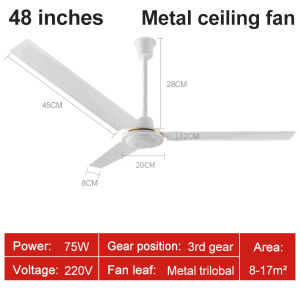 YOWXII® Elegant Energy-Saving Metal Ceiling Fan 48/56-inch with 3-Speed Low Noise and Strong Wind Power