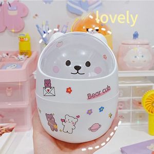 [Tặng kèm 3 tấm sticker] Thùng rác mini để bàn nắp lật hình gấu xinh xắn - TamaChan