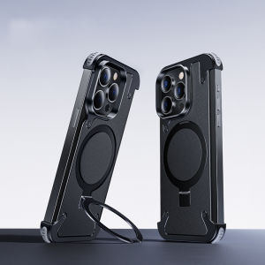 OATSBASF Sleek Minimalist Protective Shock Absorption Aerospace Grade Aluminum Shells with Built-in Kickstand Phone Case for iPhone 15/15 Pro/15 Plus/15 Por Max