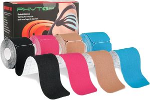 Kinesiology Tape Precut (40 Count 10")  Latex-Free Knee Tape for Sports  K Tape Strips Ideal for Knee Shoulder and Elbow Support (Sky Blue + Pink)