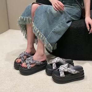 WomenS Summer Fashion Mid-Heel Suede Slip-On High-Heeled Sandals With Chunky Heel Korean Style Size 42