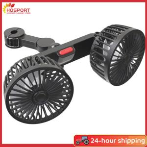 【HOSPORT】 12V/24V Auto Headrest Ventilation Fan USB Charging Electric Car Cooling Fan Dual Head Auto Rear Seat Air Fan 360 Degree Rotation for Vehicle SUV for Auto Sedan