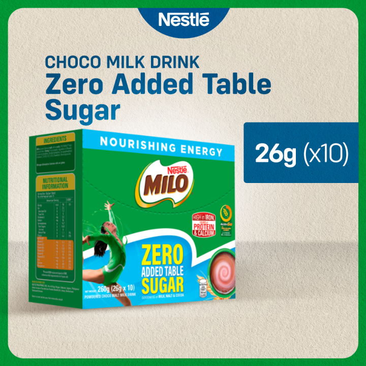 MILO Zero Added Table Sugar Powdered Choco Milk Drink 26g - Pack of 10