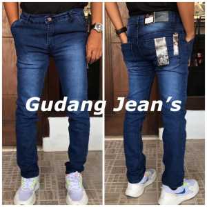 Celana Jeans Pria Panjang Distro Bandung Laki2 Dewasa Pensil Slimfit Slimpit Slim fit Stretch Street Strit Karet Melar Warna Biru Dongker Tua Dark Blue Jean Jins Cowok Cowo Ukuran Size 33-39 Besar Jumbo Terbaru 2023