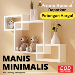 Rak dinding tempel tembok motif kotak hitam putih minimalis serbaguna