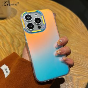 Luxury Aurora Gradient Matte Case For iPhone 15 14 13 Pro Max X Xr Xs 7 8 Plus Laser Colorful Rainbow Acrylic Shockproof Cover