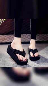 [Free Shipping] Versatile 3.5cm high-heeled flip-flops with thick straps non-slip platform womens outdoor beach shoes
