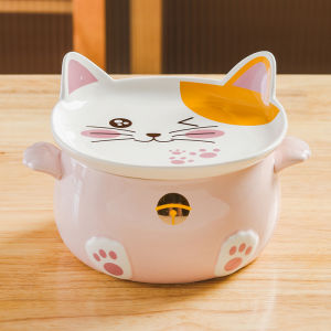 Tô Ăn Mỳ Hình Mèo Dung Tích Lớn Có Nắp Đậy Tai Mèo Dễ Thương Anime - Bát Tô Sứ 1080ml Cute