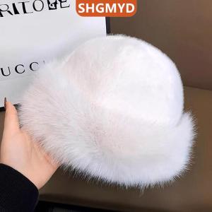 [COD] SHGMYD SPORTS หมวกทรงบัคเก็ตขนเฟอร์ขนฟูสำหรับผู้หญิงหมวกชาวประมงหรูหราหมวกฤดูหนาวให้ความอบอุ่นหมวกปานามาแบบหนาสำหรับวันหิมะหนาว