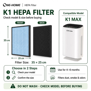 ONE HOME Air Purifier K1 Air Filter Replacement Filter Real HEPA Anti-Bacterial/Anti-Formaldehyde