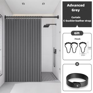 Deeyo Elegant Foldable Shower Curtain with Heavy-Duty Rod Set Water-Resistant Thick Linen Fabric 120cm-180cm Space-Saving & Durable