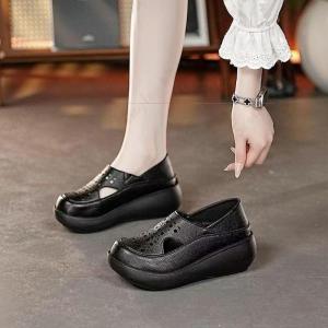 Free Shipping 2026 Summer Breathable Casual Round-Toe Thick-Soled Comfortable Slip-On Mule Sandals With Open-Toe Design And Height-Increasing Feature