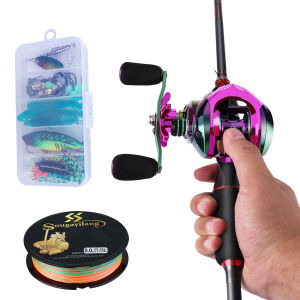 Sougayilang Set Tongkat Dan Gulungan Pancing Senar Pancing 1.8M 2.1M 2 Bagian Serat Karbon Dan 12 + 1 BB Magnetik Set Alat Pancing Lengkap Full kit