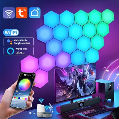 6PCS/10PCS RGBIC WIFI LED Hexagon Lights Music Sync Indoor Smart Wall Lamp DIY Modular Panel Night Light APP Remote Computer Game Decor
