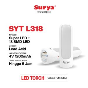 Surya LED Torch SYT L318 Lampu Darurat Rechargeable Warna Putih Tahan Lama 6 Jam